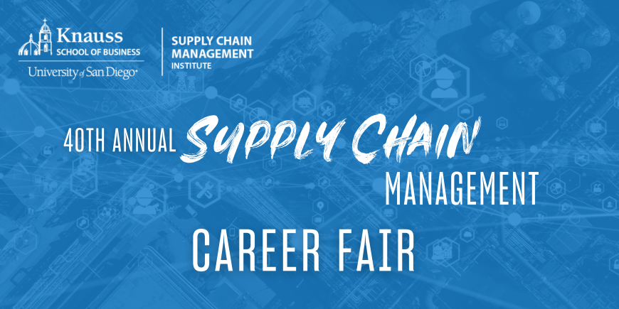 Blue graphic with text that reads 40th Annual Supply Chain Management Career Fair