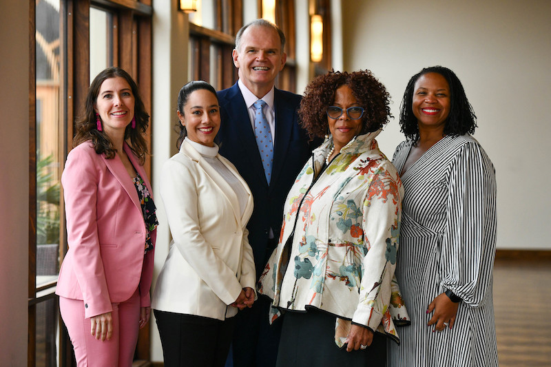 From left to right: Student Professional Development Manager April Cash, Professor Alison Sanchez, President James T. Harris, Provost Gail Baker, Associate Dean Nakeisha Lewis