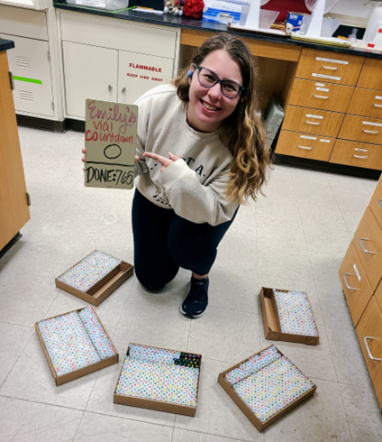 Emily Zavacki ‘23 (MS), in the research lab of Nathalie Reyns, PhD