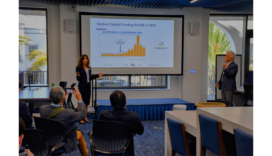 Amy Duncan, Director of The Brink SBDC presenting to a group of Japanese CEOs hosted by the Ahlers Center with translation provided by Mr. Masaru (Mas) Sakamoto.