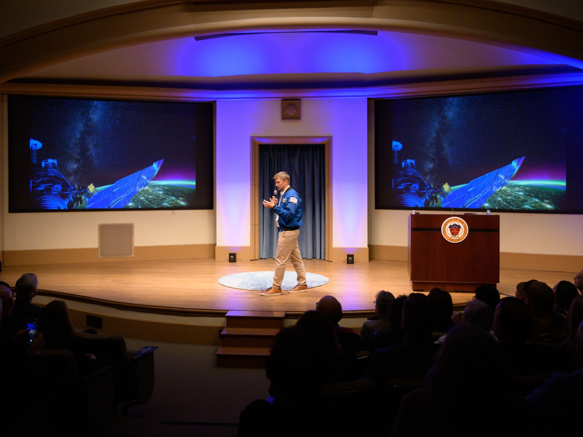 Matthew Dominick talks about his space station experience in the KIPJ Theatre.