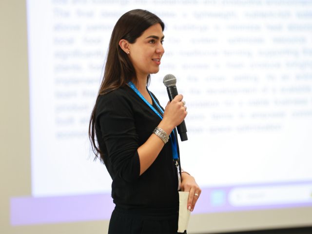 Student presenting at Creative Collaborations 2025.