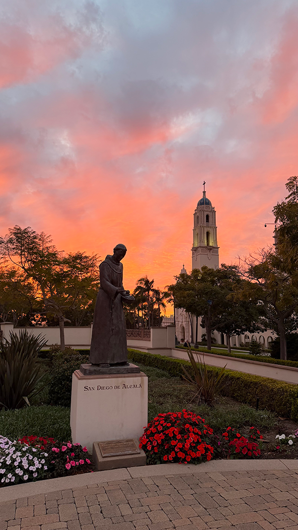 statue and sunset