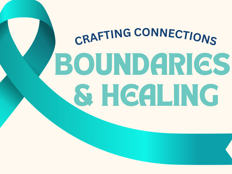 Beige background with teal ribbon and following text: …