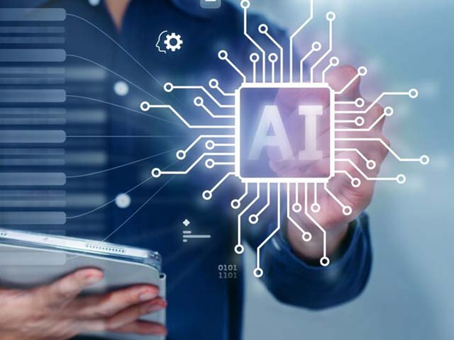 someone pointing at a screen with AI written on it