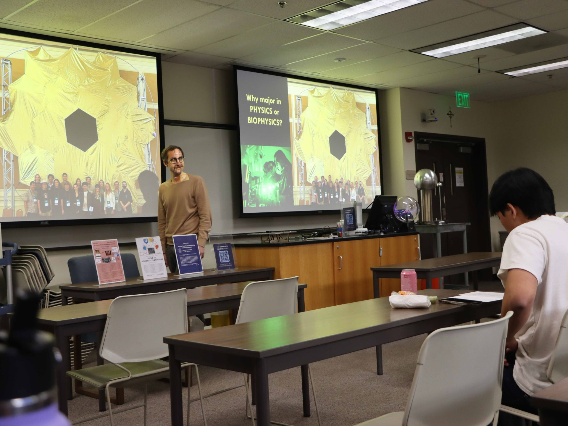 Department Chair Ryan McGorty informing students about the department. 