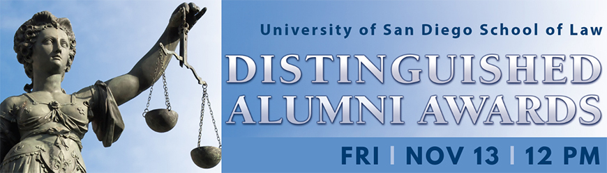 The USD School of Law will honor two Distinguished Alumni Award winners, two Rising Star Alumni and will announce the inaugural Distinguished Alumni Endowed Scholarship winner on Nov. 13.