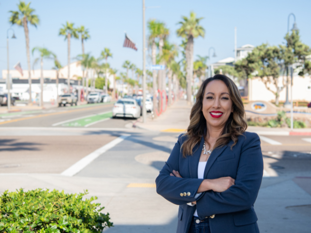 paloma aguirre standing on the main street in imperial beach
