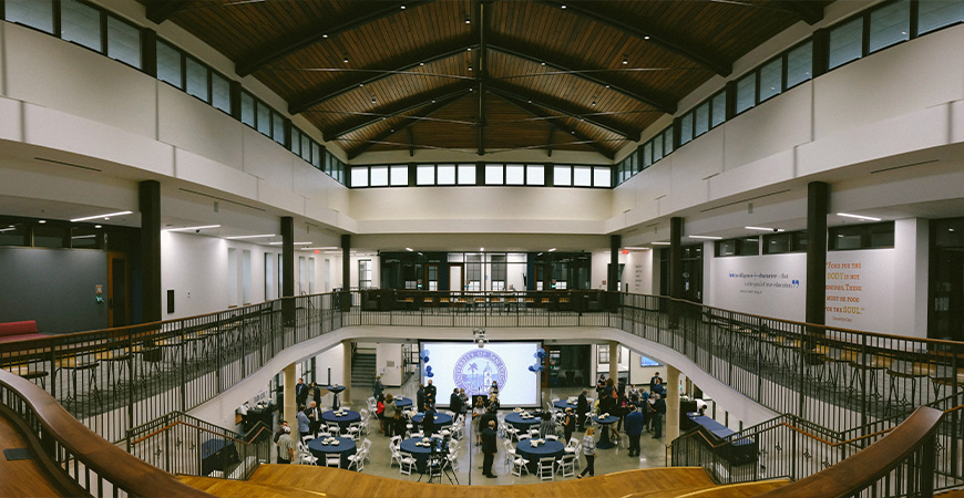 Photo taken from the top of the steps in the Learning Commons