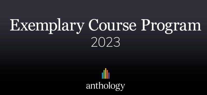 Screenshot that says Exemplary Course Program 2023 with Anthology logo