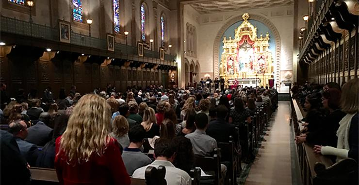 Founders Chapel hosts Mass throughout the year, but this weekend will be busy with Mass for mid-year graduating students, Christmas Mass for Alumni, and Candlelight Mass.