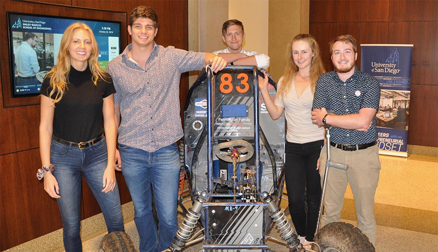 Mira Wiley, far left, received critical support from USD's emergency fund to help her return home recently to Denver. Wiley is a senior mechanical engineering student.