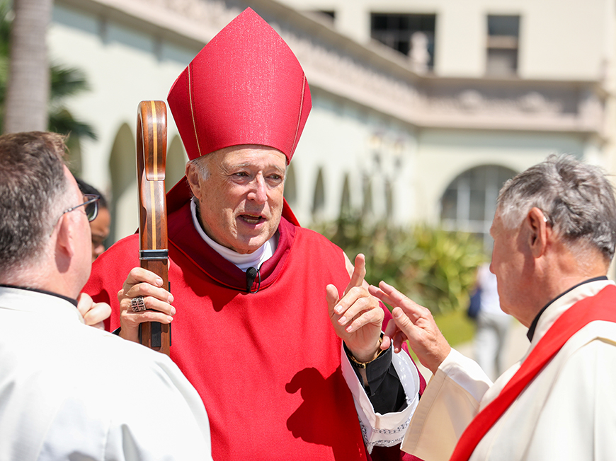 Cardinal Robert W. McElroy, bishop of San Diego, outside The Immaculata following Mass of the Holy Spirit in September 2023. On Monday, Pope Francis appointed McElroy as the next bishop of the Archdiocese of Washington, D.C. (Photo by Matthew Piechalak)