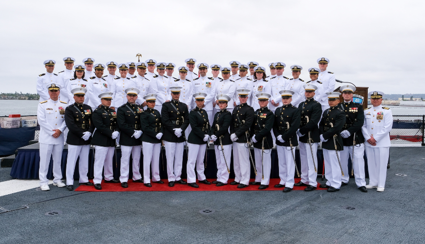 NROTC San Diego commissioned 39 new officers, including 26 U.S. Navy Ensigns and 13 U.S. Marine Corps Second Lieutenants aboard the USS Midway on Thursday, May 29.