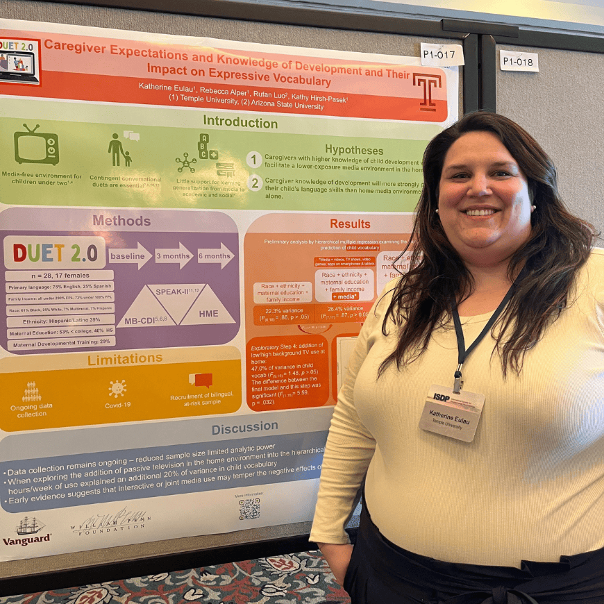 Katie Eulau standing in front of her research poster.